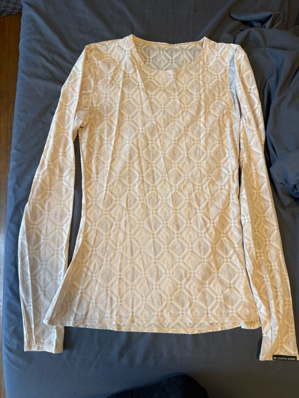 Marine Serre Cream/White Diamond-Pattern Long Sleeve Tee